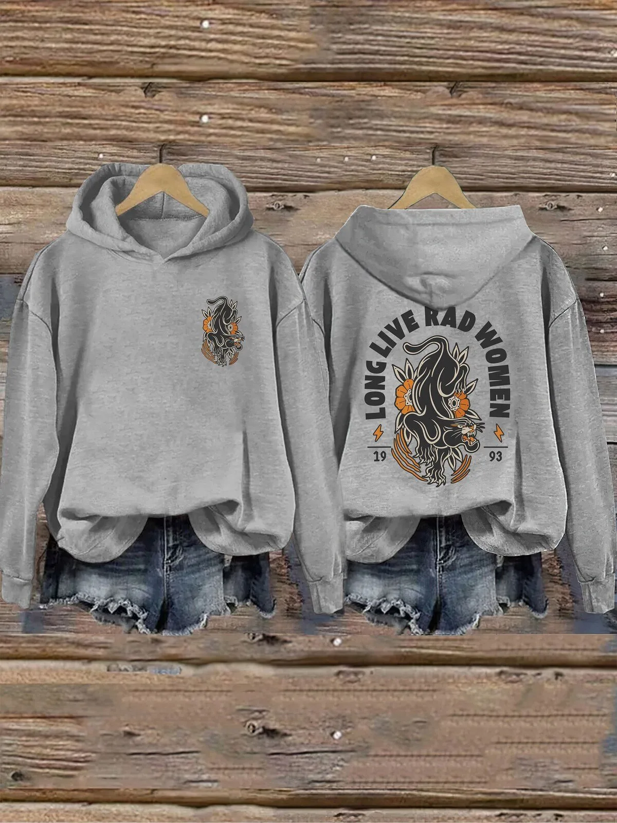 Long Live Rad Women Panther Tattoo Style Graphic Hoodie