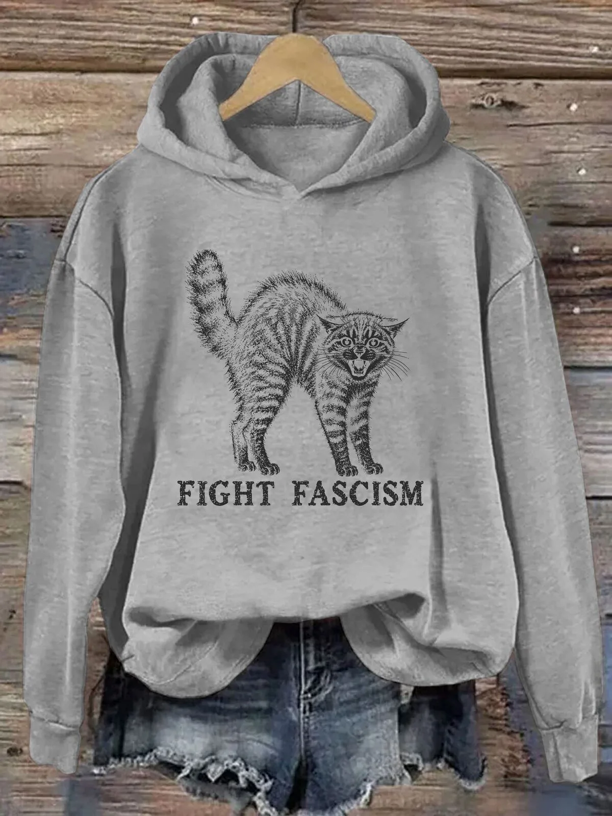 Fight Fascism Cat Hoodie, Anti-Fascist Protest Feline Sweatshirt