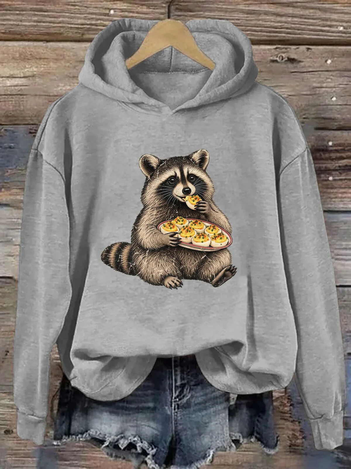 Funny Thanksgiving Raccoon Eating Deviled Eggs Holiday Hoodie