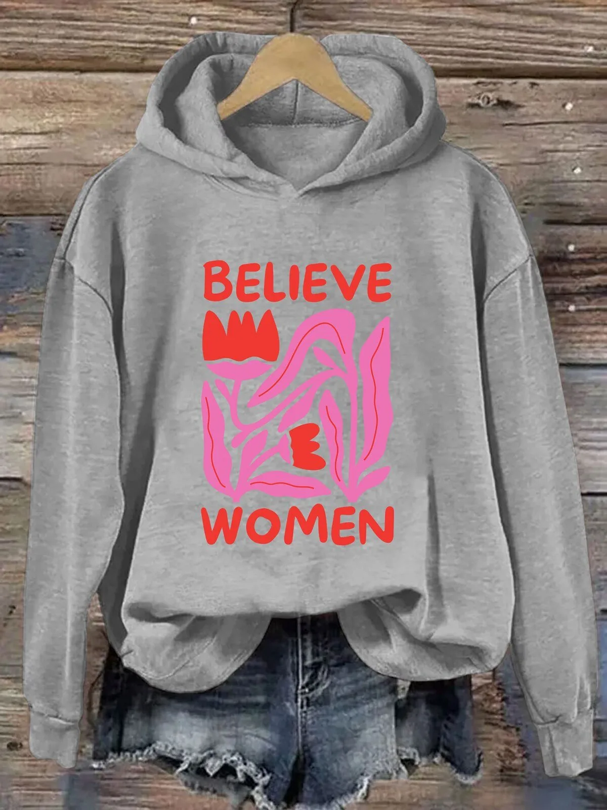 Believe Women Feminist Empowerment Gray Pullover Hoodie